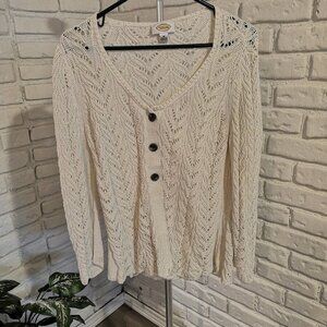 Talbots Ladies Size Medium Button Closure Beige Long Sleeve Cardigan